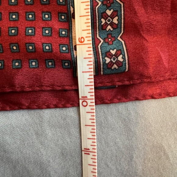 Vintage The Specialty House Red Silk Scarf With Geometric & Floral Patterns - Picture 6 of 6